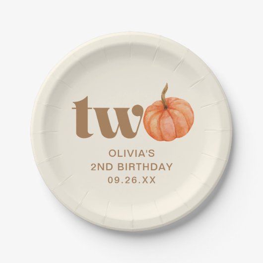 Herfst Boho Herfst Waterverf Pompoen 2e Verjaardag Papieren Bordje (Voorkant)