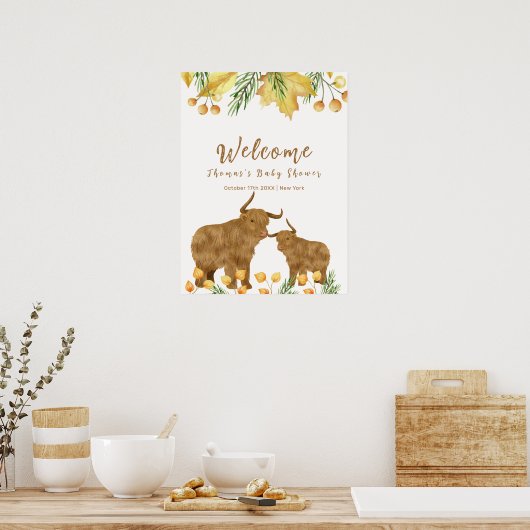 Herfst Boho Highland Koe Baby shower Welkom Poster (Keuken)