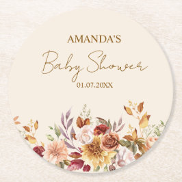 Herfst boho Landelijke Baby Shower Ronde Kartonnen Onderzetter