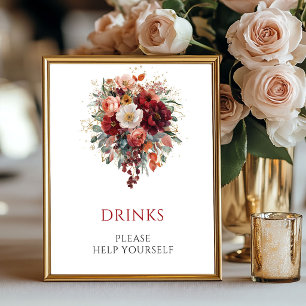 Herfst Boho Maroon Bloemen Dranken 8x10 Bord Poster