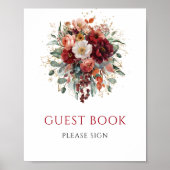 Herfst Boho Maroon Bloemen Gastboek 8x10 Bord Poster (Voorkant)