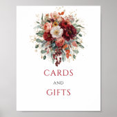 Herfst Boho Maroon Bloemen Kaarten En Cadeaus Tafe Poster (Voorkant)