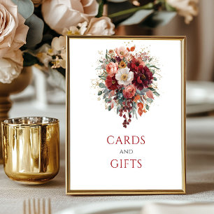 Herfst Boho Maroon Bloemen Kaarten En Cadeaus Tafe Poster