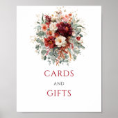 Herfst Boho Marsala Bloemkaarten En Cadeaus Tafelm Poster (Voorkant)