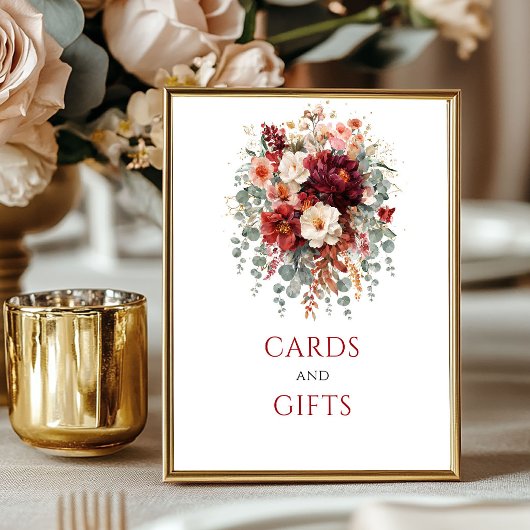 Herfst Boho Marsala Bloemkaarten En Cadeaus Tafelm Poster