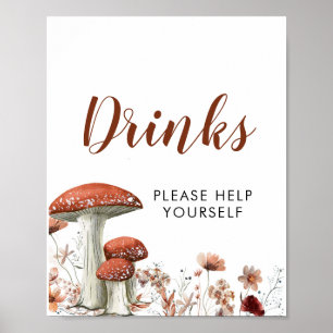 Herfst Boho Mushroom Floral Baby shower Drink Sign Poster