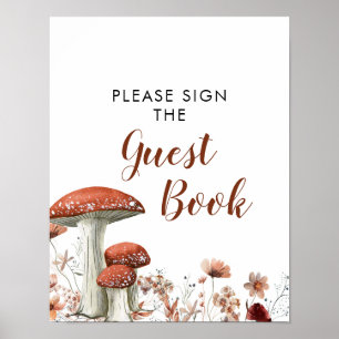 Herfst Boho Mushroom Floral Baby shower Guest Book Poster