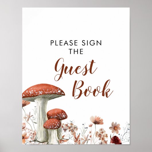 Herfst Boho Mushroom Floral Baby shower Guest Book Poster (Voorkant)
