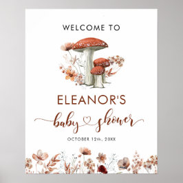 Herfst Boho Mushroom Floral Baby shower welkomstbo Poster