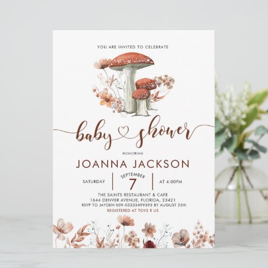 Herfst Boho Mushroom Fungi Baby shower Kaart (Staand voorkant)