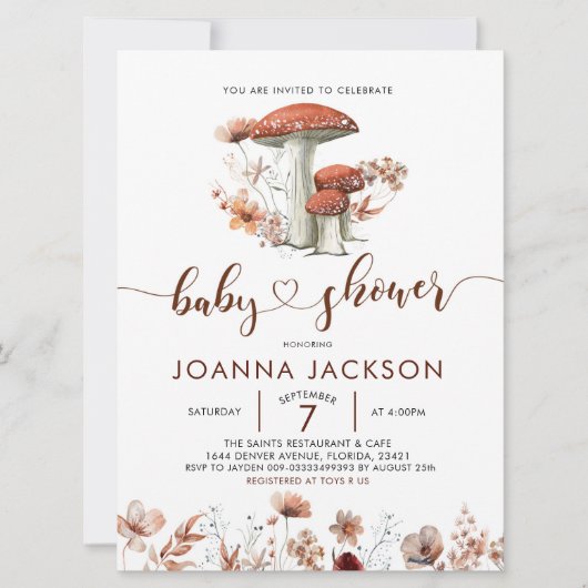 Herfst Boho Mushroom Fungi Baby shower Kaart (Voorkant)