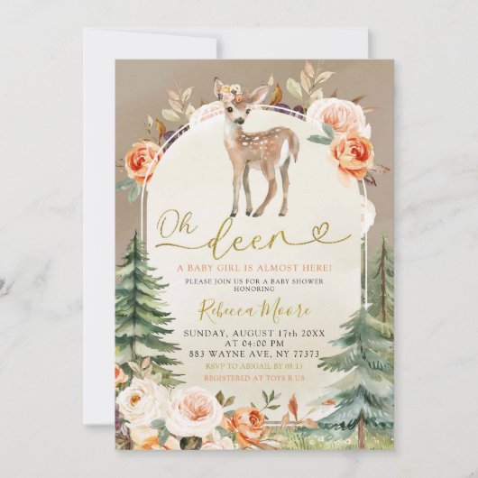 Herfst Boho Oh Deer Meisje Woodland Baby shower Kaart (Voorkant)