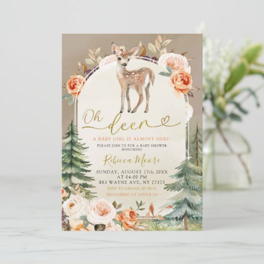 Herfst Boho Oh Hert Meisje Bos Baby Shower Kaart (Staand voorkant)