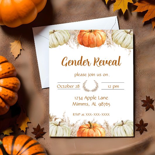 Herfst Boho Pampas Gras Geslacht Reveal Uitnodigin Kaart