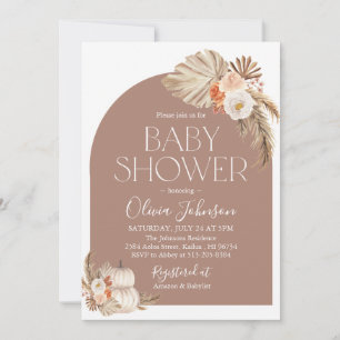 Herfst Boho Pampas Grass Pumpkin Baby shower Invit Kaart
