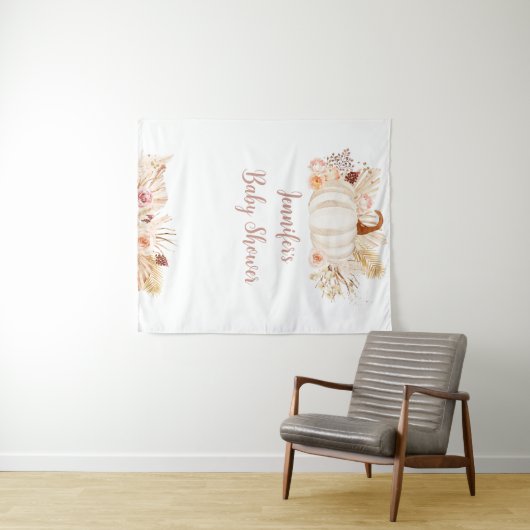 Herfst Boho Pompoen Baby shower Achtergrond Wandkleed (In Situ (horizontaal))