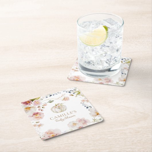 Herfst Boho pompoen Baby shower Kartonnen Onderzetters (Insitu)