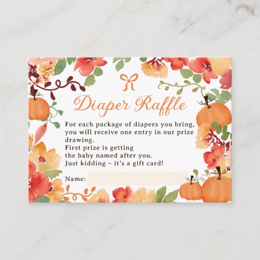 Herfst Boho pompoen bloemenluier loterij baby show Informatiekaartje (Voorkant)
