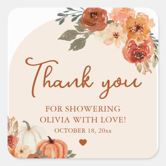Herfst Boho Pompoen Bruiloft Feest Bedankt Favor Vierkante Sticker (Voorkant)