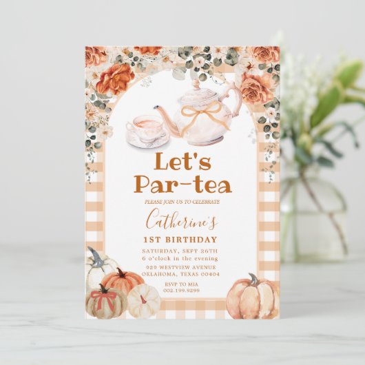 Herfst Boho Pompoen Par-tea Verjaardag Gingham Kaart (Staand voorkant)