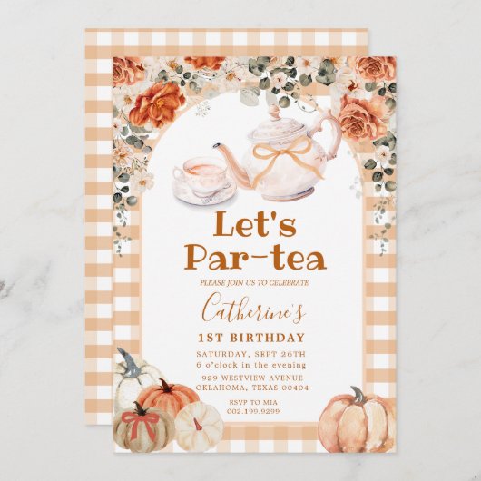 Herfst Boho Pompoen Par-tea Verjaardag Gingham Kaart (Voorkant / Achterkant)