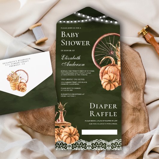 Herfst Boho Pompoen Salie Groene Baby Shower All In One Uitnodiging