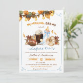 Herfst Boho Pompoenen Blauwe Jongen Baby Shower Kaart (Staand voorkant)