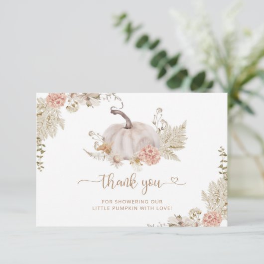 Herfst Boho pumpkin baby shower dank u uw kaart (Staand voorkant)