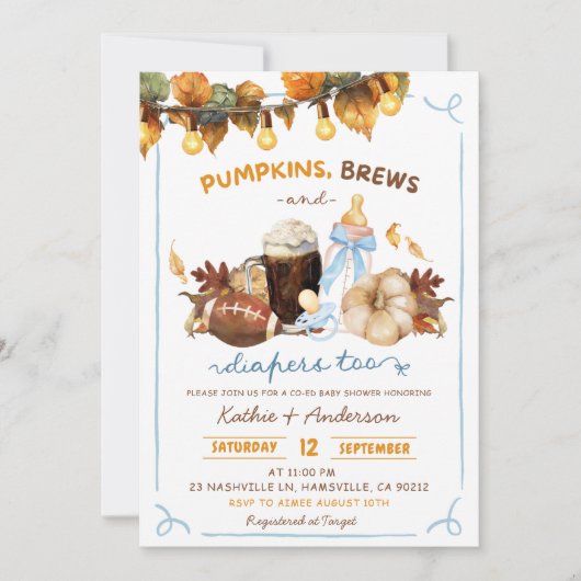 Herfst Boho Pumpkins Blue Boy Baby shower Kaart (Voorkant)