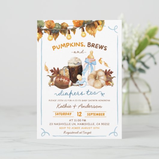 Herfst Boho Pumpkins Blue Boy Baby shower Kaart (Staand voorkant)