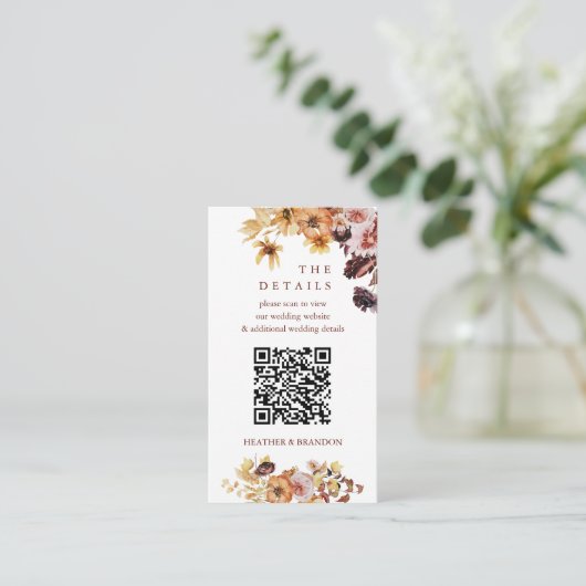 Herfst Boho QR-code Huwelijksdetails Informatiekaartje (Staand voorkant)