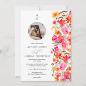 Herfst boho rood sinaasappel bloemenbruiloft initi kaart (Voorkant)