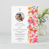 Herfst boho rood sinaasappel bloemenbruiloft initi kaart (Staand voorkant)