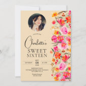 Herfst boho rood sinaasappel bloemenfoto Sweet 16 Kaart (Voorkant)