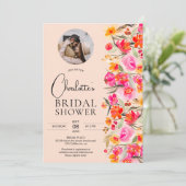 Herfst boho rood sinaasappel bloemenfoto vrijgezel kaart (Staand voorkant)