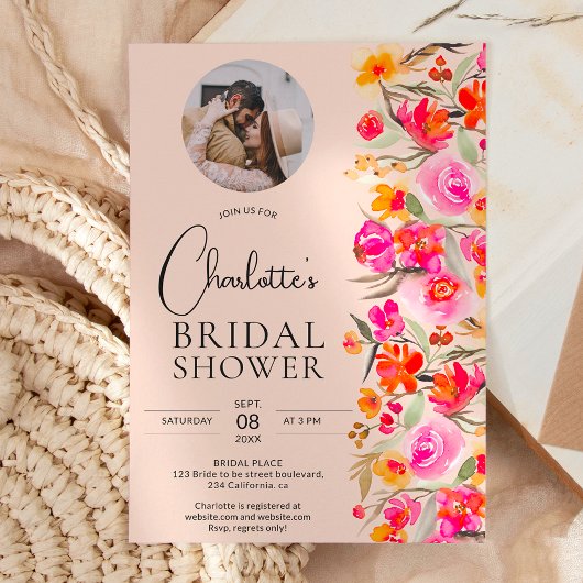 Herfst boho rood sinaasappel bloemenfoto vrijgezel kaart