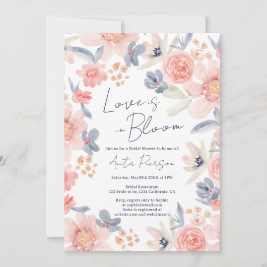 Herfst boho roze blauw elegant vrijgezellenfeest kaart (Voorkant)