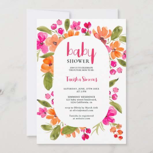 Herfst boho roze sinaasappel bloemenschrift baby s kaart (Voorkant)