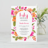 Herfst boho roze sinaasappel bloemenschrift baby s kaart (Staand voorkant)