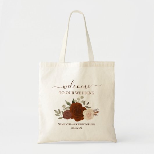 Herfst Boho Rozen Elegante Trouw Welkom Tote Bag (Voorkant)