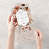 Herfst Boho Rust Peach Bloemen Lijst Beige No Dinn All In One Uitnodiging (Afscheurbaar)