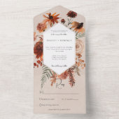 Herfst Boho Rust Peach Bloemen Lijst Beige No Dinn All In One Uitnodiging (Binnen)