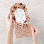 Herfst Boho Rust & Perzik Bloemen Lijst Diner All In One Uitnodiging (Afscheurbaar)