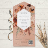 Herfst Boho Rust & Perzik Bloemen Lijst QR Code All In One Uitnodiging