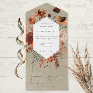 Herfst Boho Rust & Perzik Bloemen Lijst Salie Dine All In One Uitnodiging