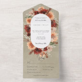 Herfst Boho Rust & Perzik Bloemen Ovaal Salie Dine All In One Uitnodiging (Binnen)