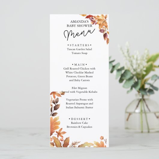 Herfst boho Rustic Baby shower Menu (Staand voorkant)