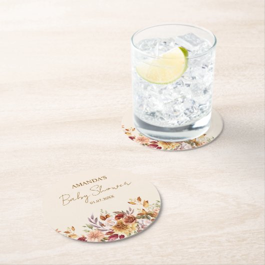 Herfst boho Rustic Baby shower Ronde Kartonnen Onderzetter (Insitu)