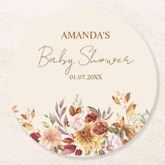Herfst boho Rustic Baby shower Ronde Kartonnen Onderzetter (Voorkant)
