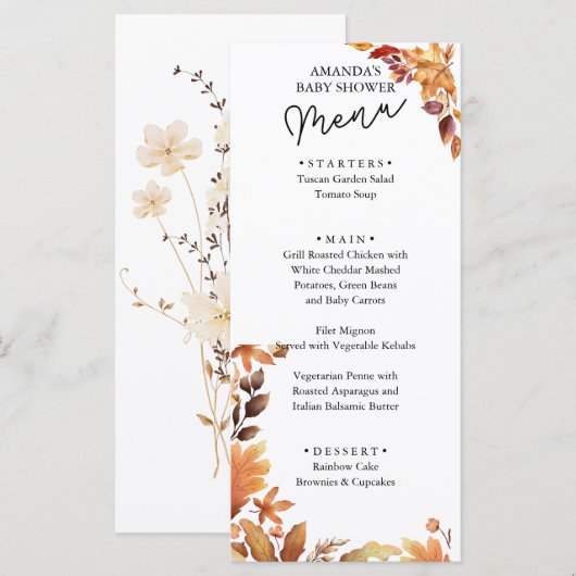 Herfst boho Rustieke Baby Shower Menu (Voorkant / Achterkant)